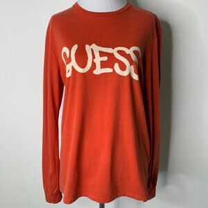 GUESS Woomen's Orange Balloon Girl Tee Long Sleeve 100% Cotton Shirt Size XS